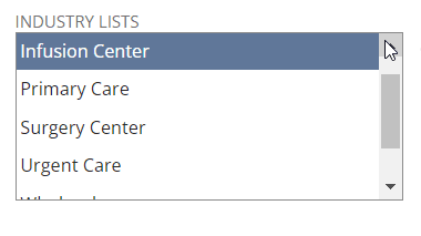 Industry lists field NetSuite.