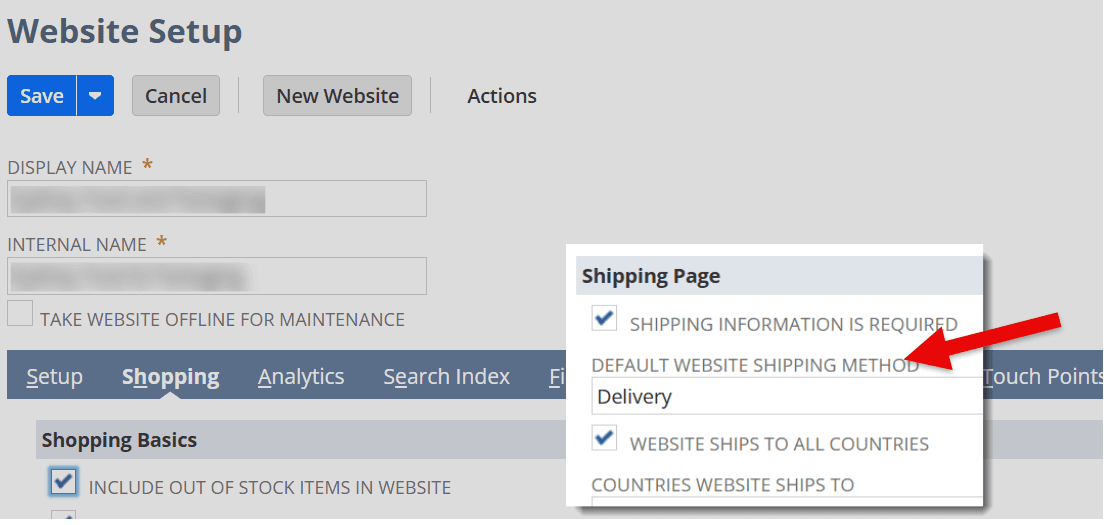 website setup shipping page default website shipping method delivery