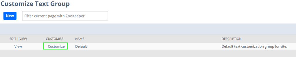 Customize Text Group tab with the Customize option highlighted.