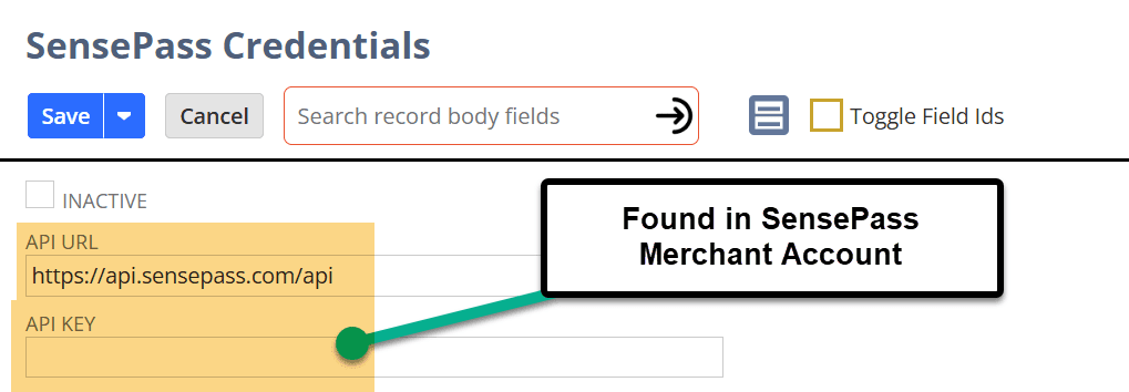 SensePass Credentials with Found in SensePass Merchant Account.