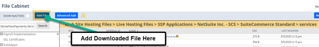 File Cabinet page with a message to Add Downloaded File Here.