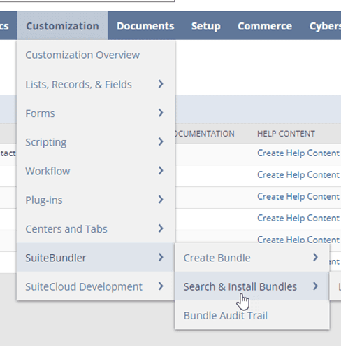 Navigation pathway to Search and Install Bundles.