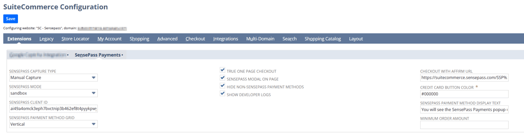 SuiteCommerce Configuration page.