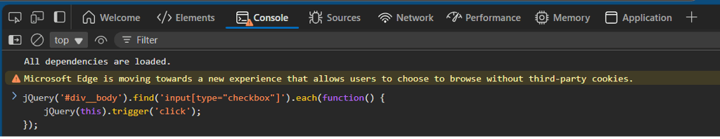 jQuery line of code in a Console Log view. 