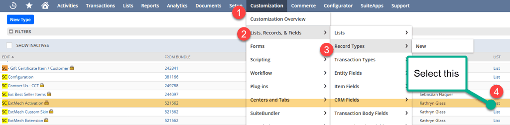 Configuration Record navigation through NetSuite.