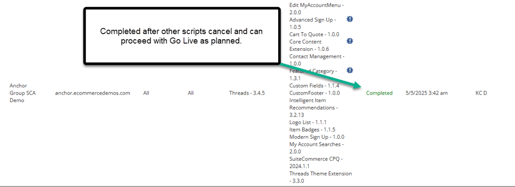 Go Live page with a Completed status indicated.