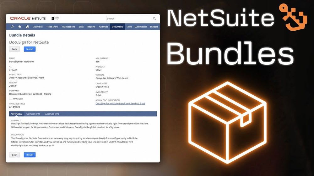 Visual representation of NetSuite SuiteBundle installations in a software environment.
