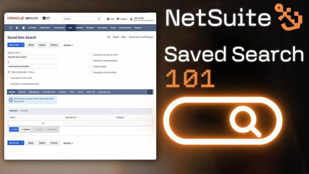 NetSuite Saved Search.