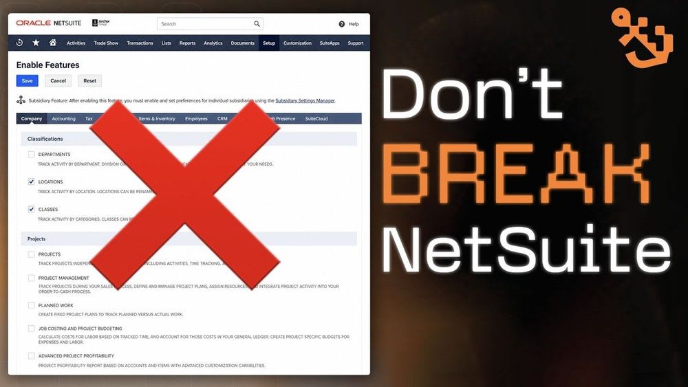 NetSuite Enable Features title with an open laptop screen.