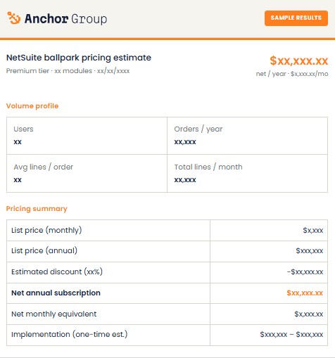 sample results netsuite pricing calculator