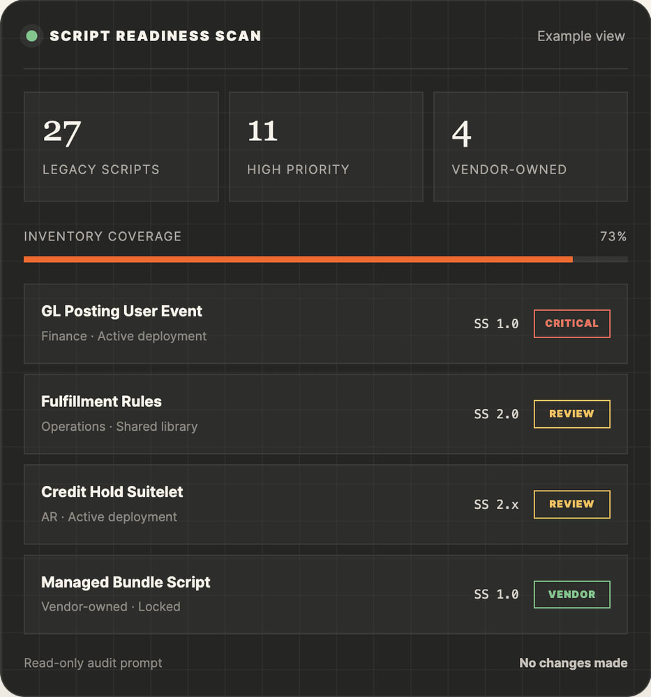 Script readiness scan Example view