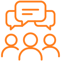 person icons with speech bubbles graphic