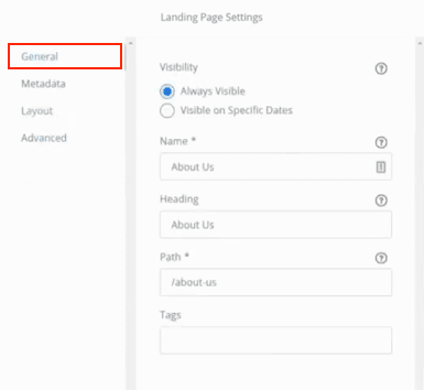Site Management Tools Page Settings General