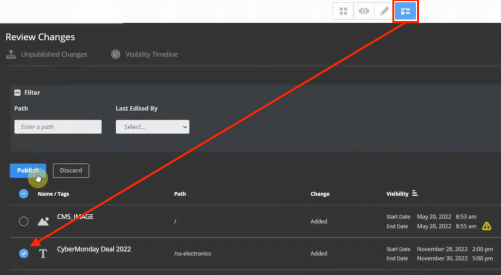 Site Management Tools Publish Changes