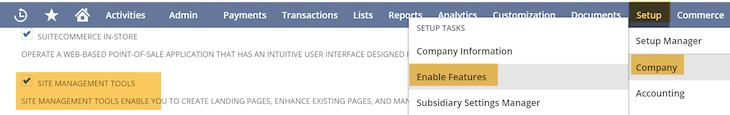NetSuite Enable Features SMT CMS