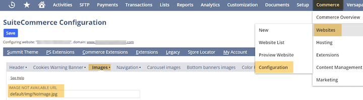 SuiteCommerce Configuration Image Not Available
