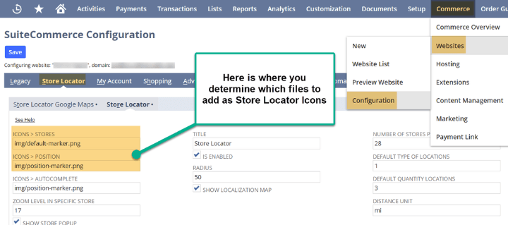 SuiteCommerce Configuration Store Locator