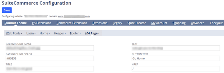 SuiteCommerce Configuration 404 Page