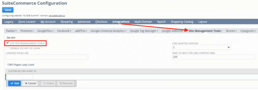 SuiteCommerce Configuration Use SMT CMS