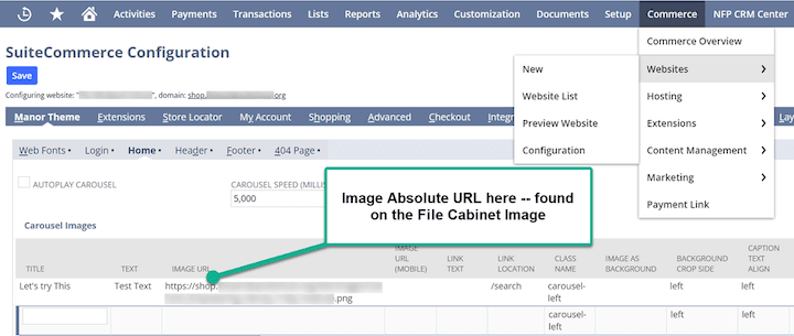 SuiteComerce Configuration Home Image URL