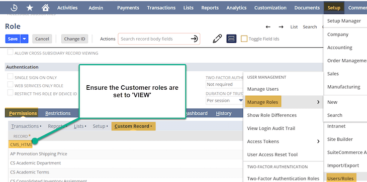 Ensure Customer Roles Are Set to View