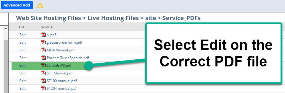 Select the edit option on the appropriate PDF file to make changes.