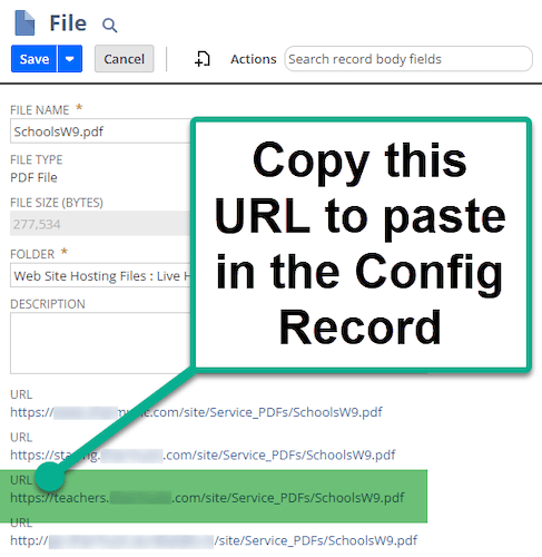 URL for pasting into the config record is displayed.