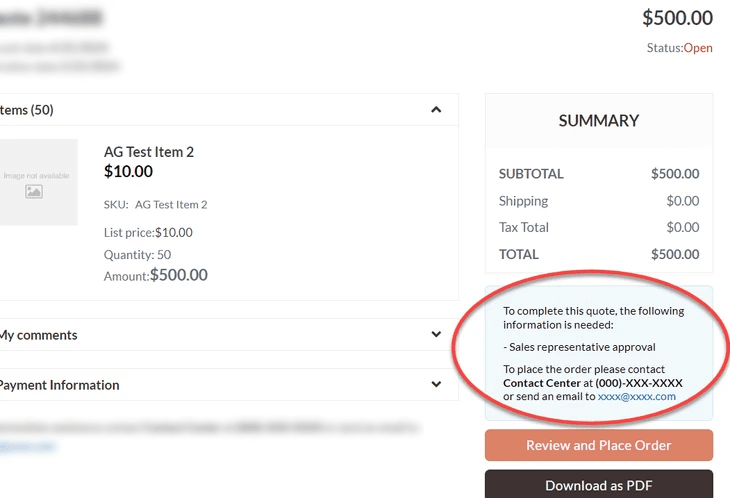 Customer service email template featuring a financial quote with highlighted instructions for clarity.