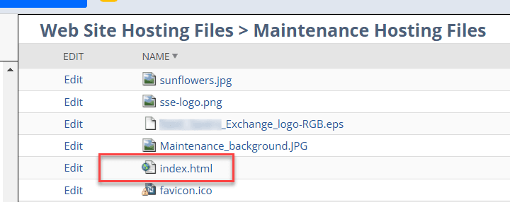 Highlighted section of a website displaying maintenance files for hosting services.