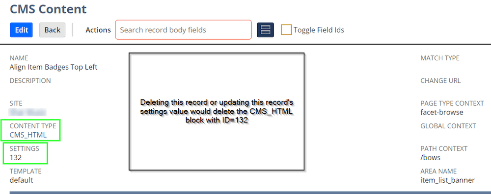 CMS Content Record Example