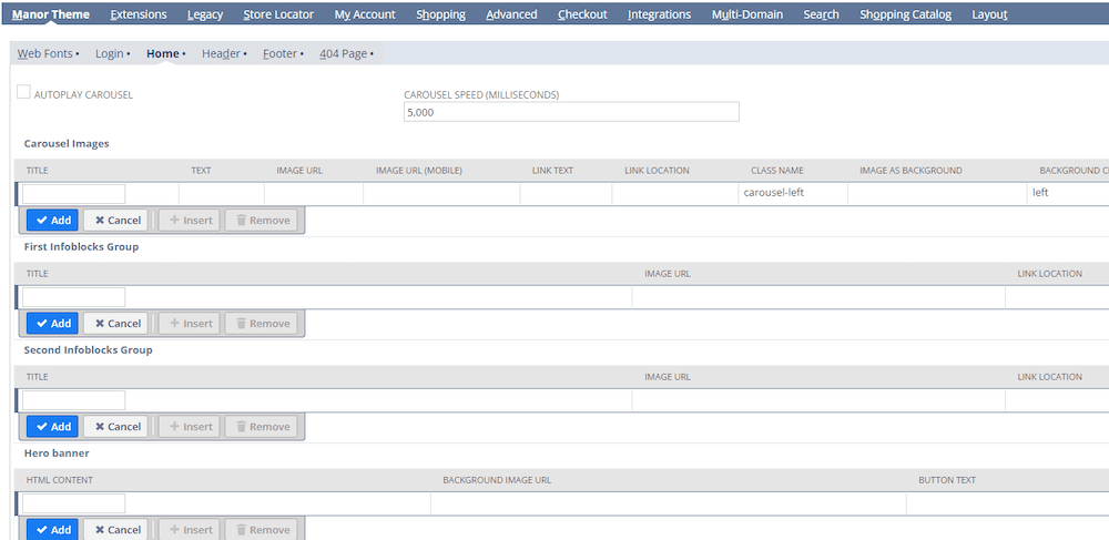 SuiteCommerce Manor Theme Home Configuration Empty