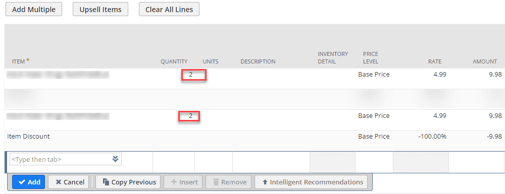 NetSuite Item Quantity Field