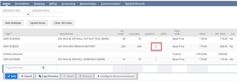 NetSuite Item Quantity