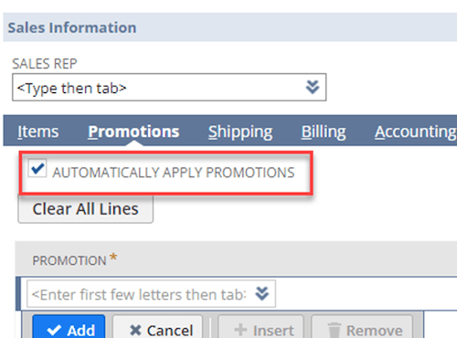 NetSuite Promotions Automatically Apply Promotions