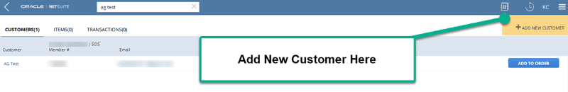 Oracle NetSuite page showing where to add a new customer.