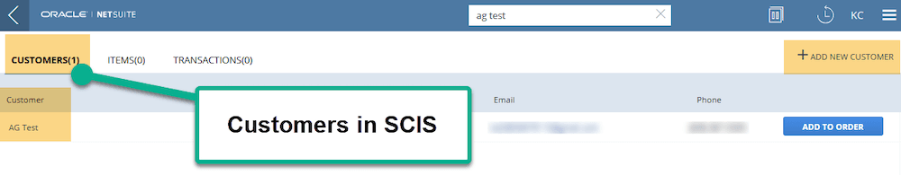 Oracle NetSuite page highlighting a button with Customers in SCIS.