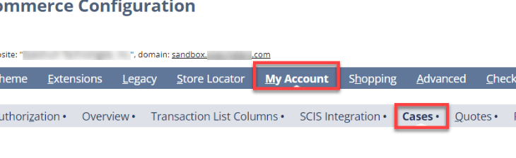 SuiteCommerce Configuration My Account Cases