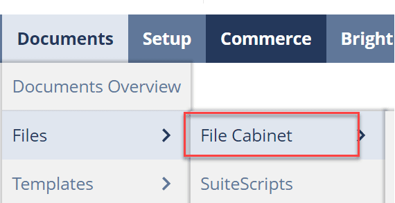 NetSuite Documents Files File Cabinet Navigation