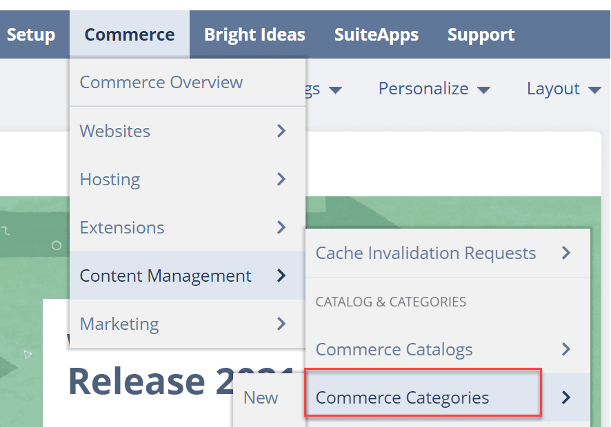 NetSuite Commerce Content Management Commerce Categories Navigation