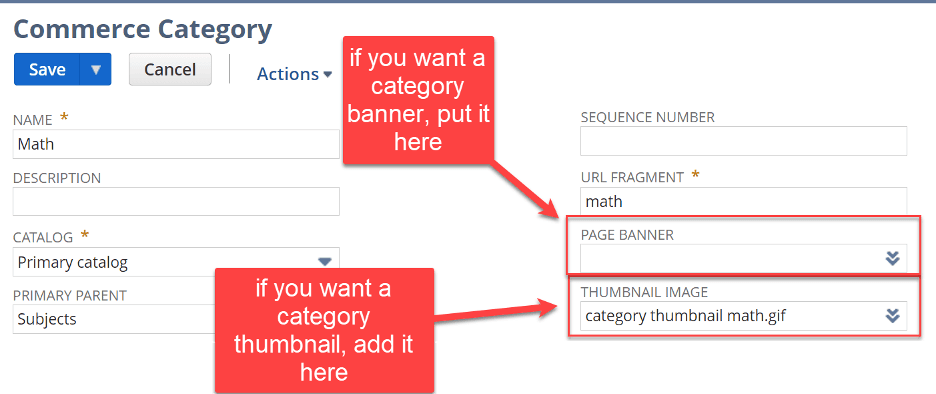 SuiteCommerce Commerce Category Page Banner Thumbnail Image Fiels