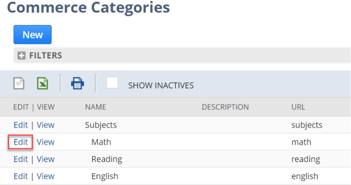 Edit Commerce Categories NetSuite