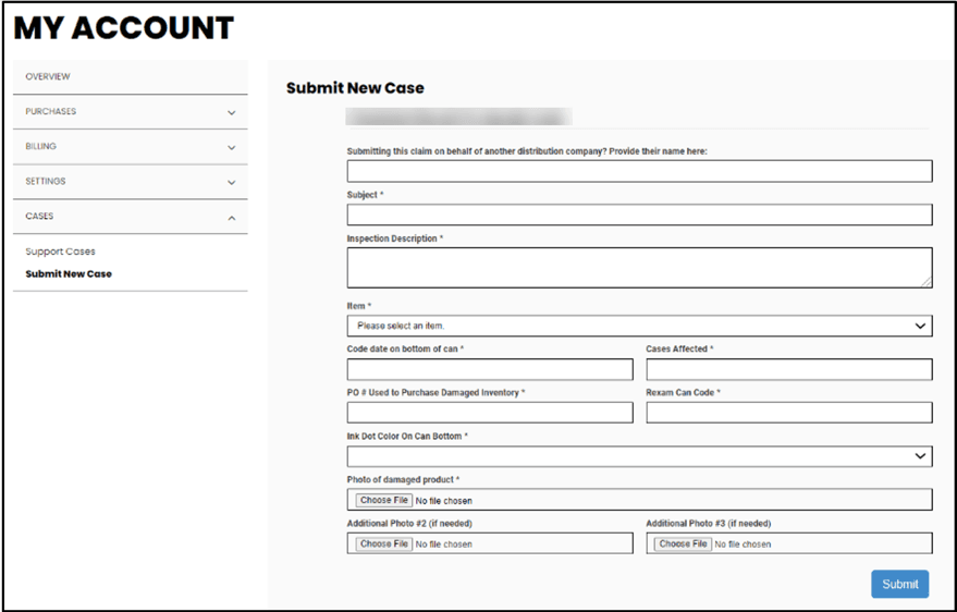 SuiteCommerce My Account Submit New Case