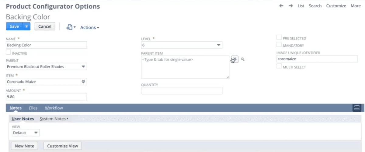 NetSuite Product Configurator Options