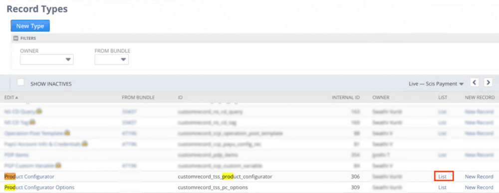 NetSuite Record Types Product Configurator