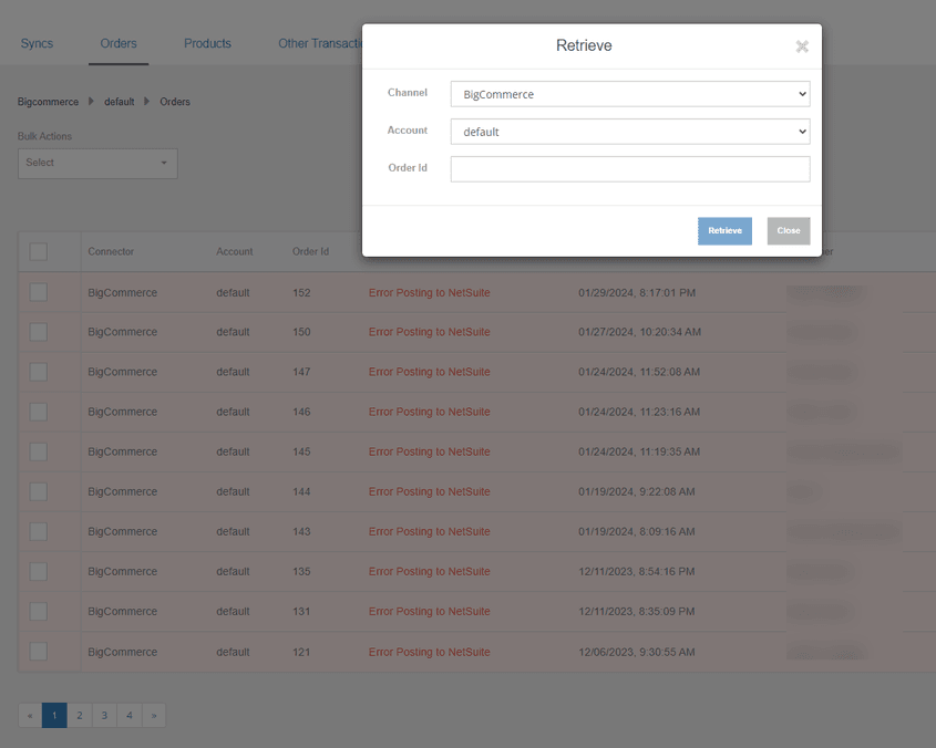 NetSuite Connector Retrieve BigCommerce Order