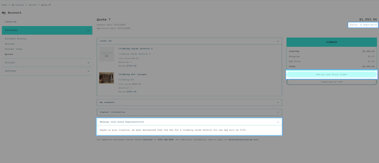SuiteCommerce Quoting Customer Review