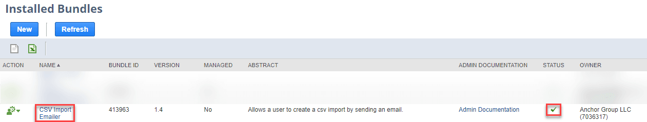 Installed Bundles NetSuite Status