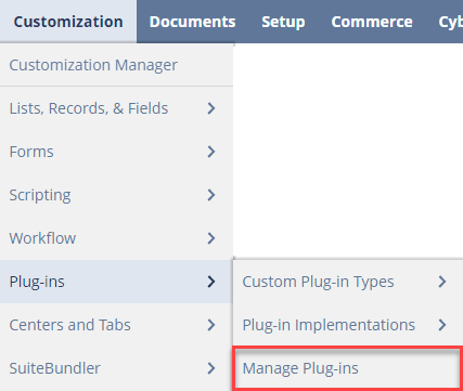 Manage Plug-ins NetSuite Navigation
