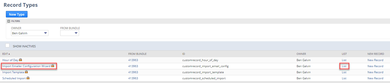 Import Emailer Configuration Record Type