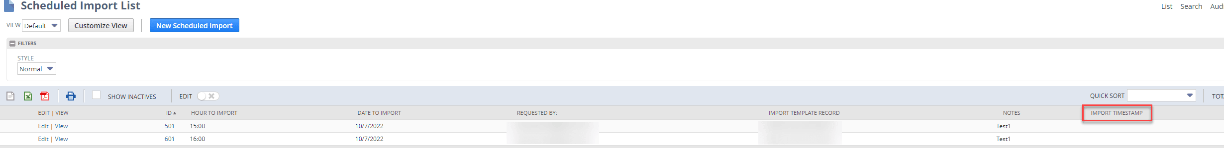 Scheduled Import List NetSuite